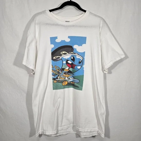 RARE Vintage 90's GILDAN Y2K Ice Cream Carton Skateboard WHITE T-Shirt Size L. - Picture 1 of 17